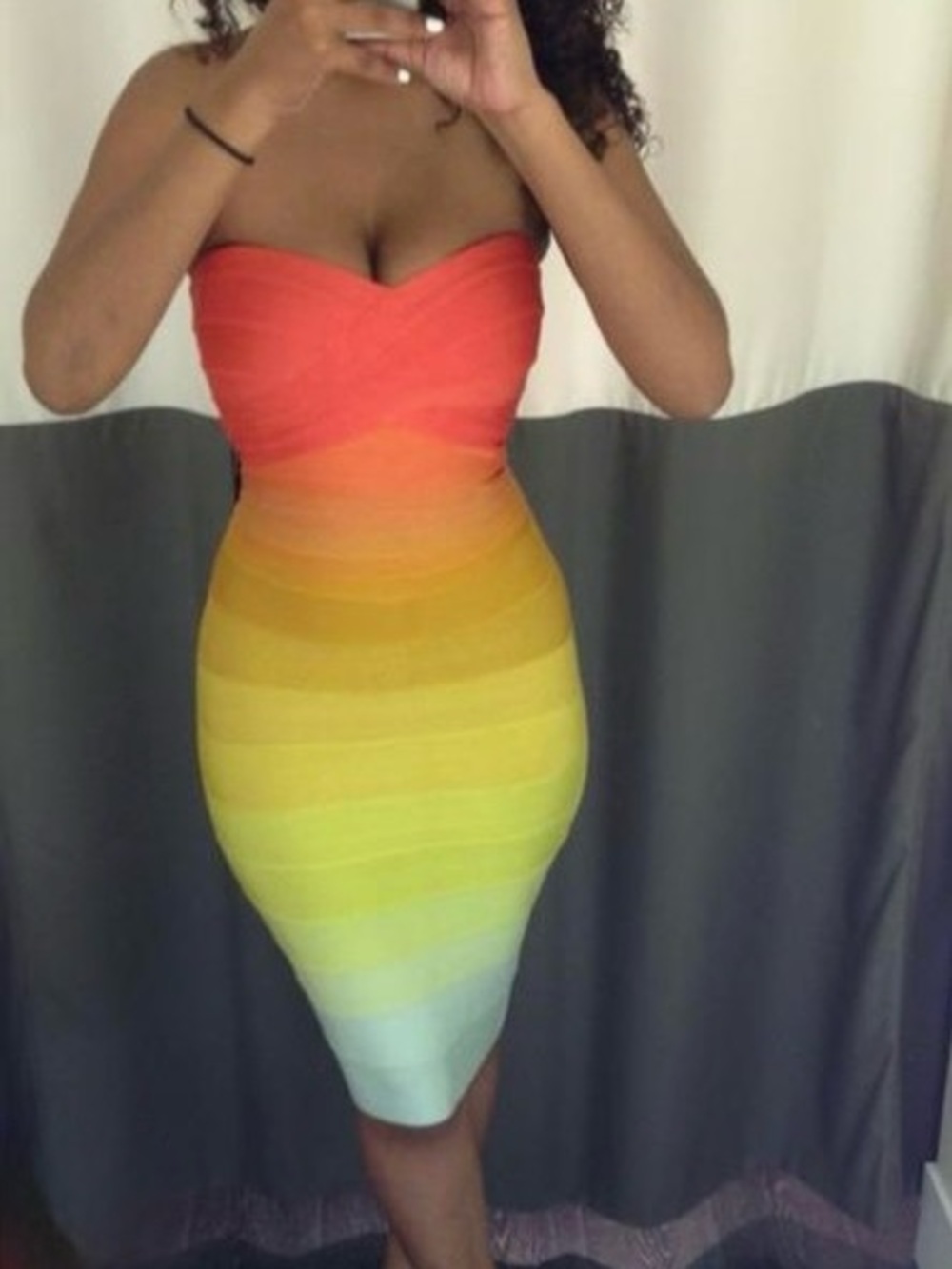 NWT Herve Leger Izzie Rainbow Ombré Strapless Bandage Dress